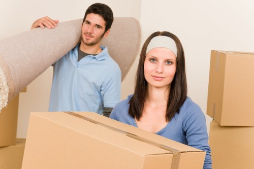 Packed boxes and furniture prepared for a Dulwich move